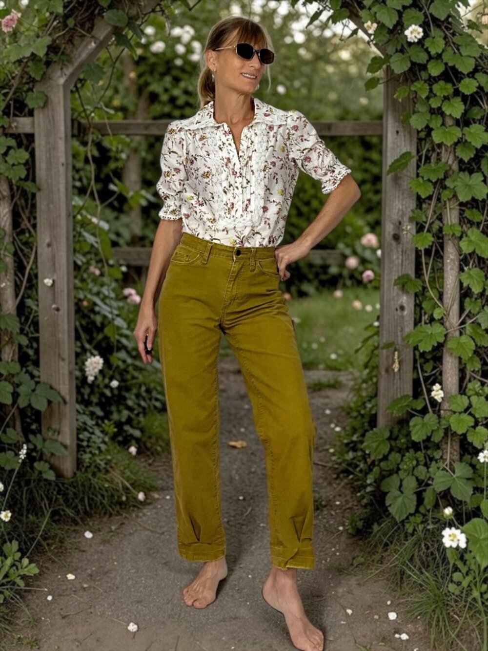 ME+EM Silk Cotton Wild Spring Floral Print Blouse 4 Light Cream Short Sleeve